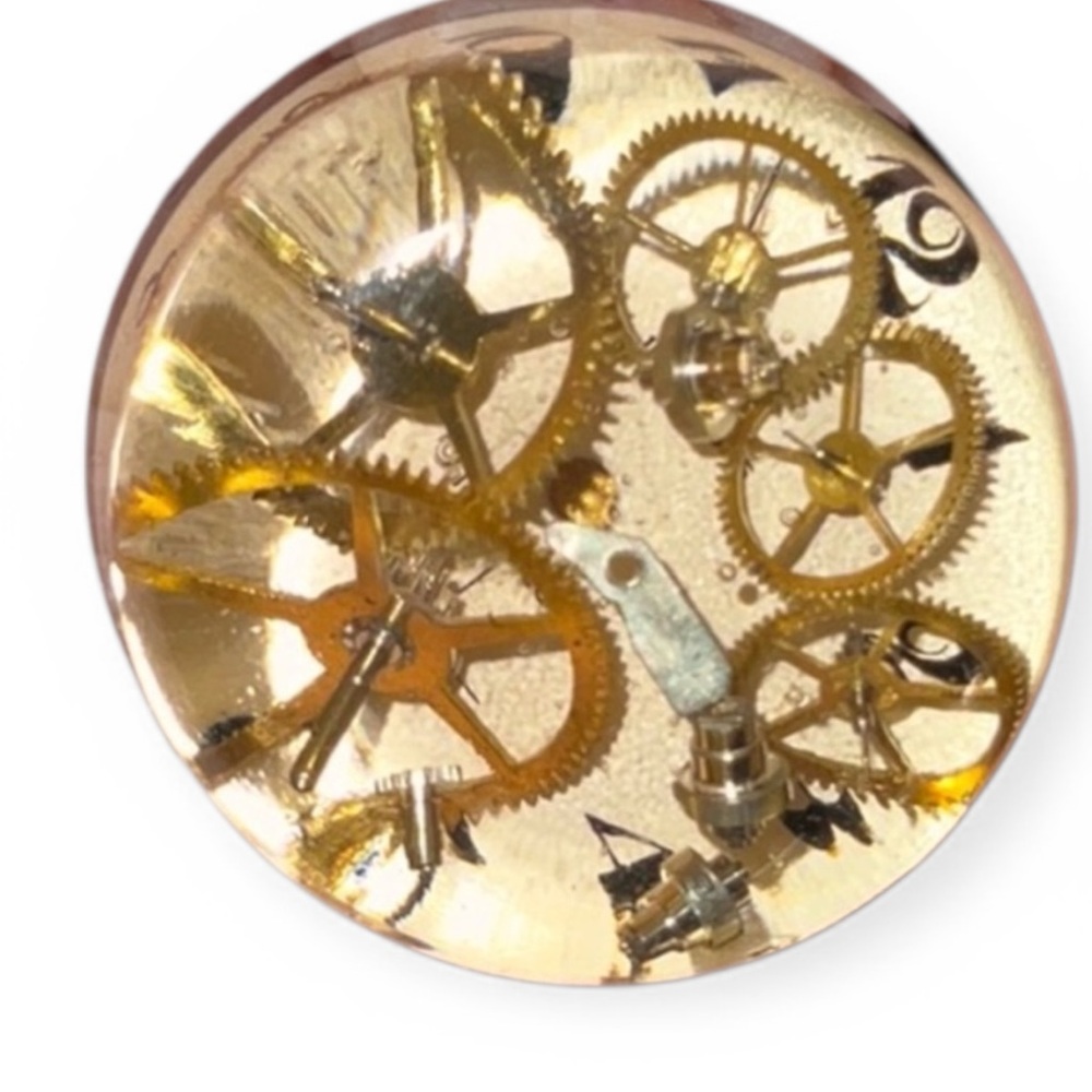 Steampunk Watch Gear Resin Statement Ring Adjustable Gold Tone Clockwork